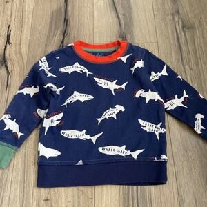 Mini Boden Blue Shark Terry Lightweight Crewneck Sweatshirt Sz 3-4Y EUC
